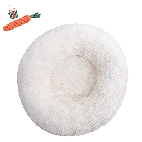 Chickwin Pet Bed for Dog/Cat, Warm Fluffy Extra Soft Anti-Slip Bottom Bed Puppy Sofa Round Warm Cuddler Sleeping Bag Nesting Cave Kennel Soft (70CM,Weiß)