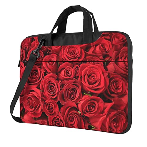 Rote Rose bedruckte Laptop-Umhängetasche für Laptop und Tablet, Schwarz , 13 inch