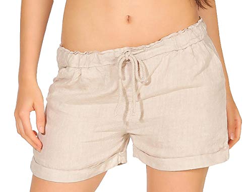 Malito Damen Shorts aus Leinen | lässige Bermuda | Pants für den Strand | Kurze Hose - Hotpants 1964 (beige, XXL)