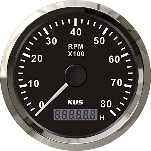 KUS Universal Drehzahlmesser Drehzahlmesser Mit Betriebsstundenzähler 8000 RPM Für Benzinmotor 85mm 12 V / 24 V Mit Hintergrundbeleuchtung (Schwarz)