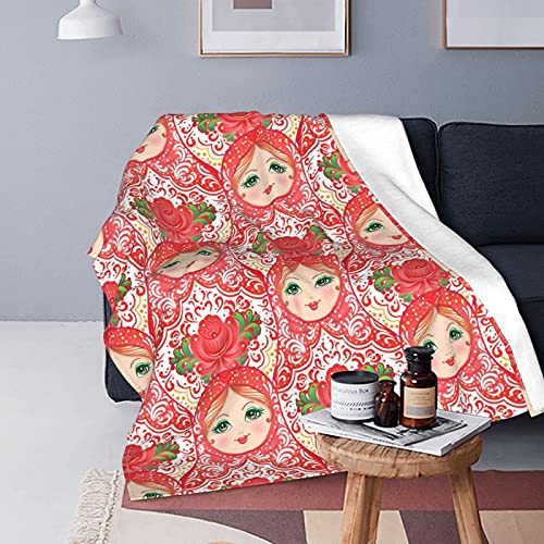 Traditionelle russische Nesting Doll mit Blumen Fleece Flanell Decke Leichte Kuschelige Plüschdecke Zuhause Dekorativ Für Couch Schlafsofa Stuhl Büro Alle Jahreszeiten Für Männer/Frauen/Kinder 80 "x 6