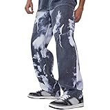 Yokbeer Herren Jeans Casual Relaxed Fit Denim Hosen Baggy Herren Hip Hop Hose Cargohosen Loose Fit Jeans Hose mit Weitem Bein Straight Leg Vintage Color Streetwear (Color : Blue, Size : XXL)