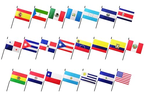 Kleine Mini-Lateinamerika-Flaggen, handgehaltene spanischsprachige Länderflaggen für hispanische Monatsdekorationen, 22 Stück