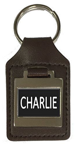 Schlüsselanhänger aus Leder für Geburtstag, Name, optionale Gravur - Charlie, silber, Einheitsgröße