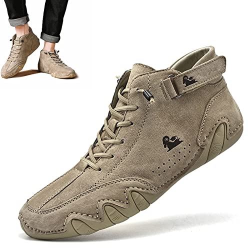 Vimlo Italian Handmade Suede High Boots, Shoes for Men's Waterproof Leather Casual Sneakers Non-Slip Breathable Shoes (Color : Khaki, Size : 44 EU)