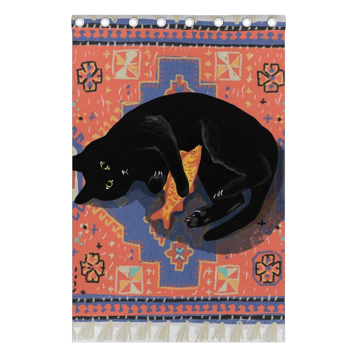 Mnsruu Fenstervorhänge mit geometrischem Muster und schwarzer Katze auf Tribal-Hintergrund, für Schlafzimmer, Wohnzimmer, 140 x 214 cm, 2 Paneele mit Ösen