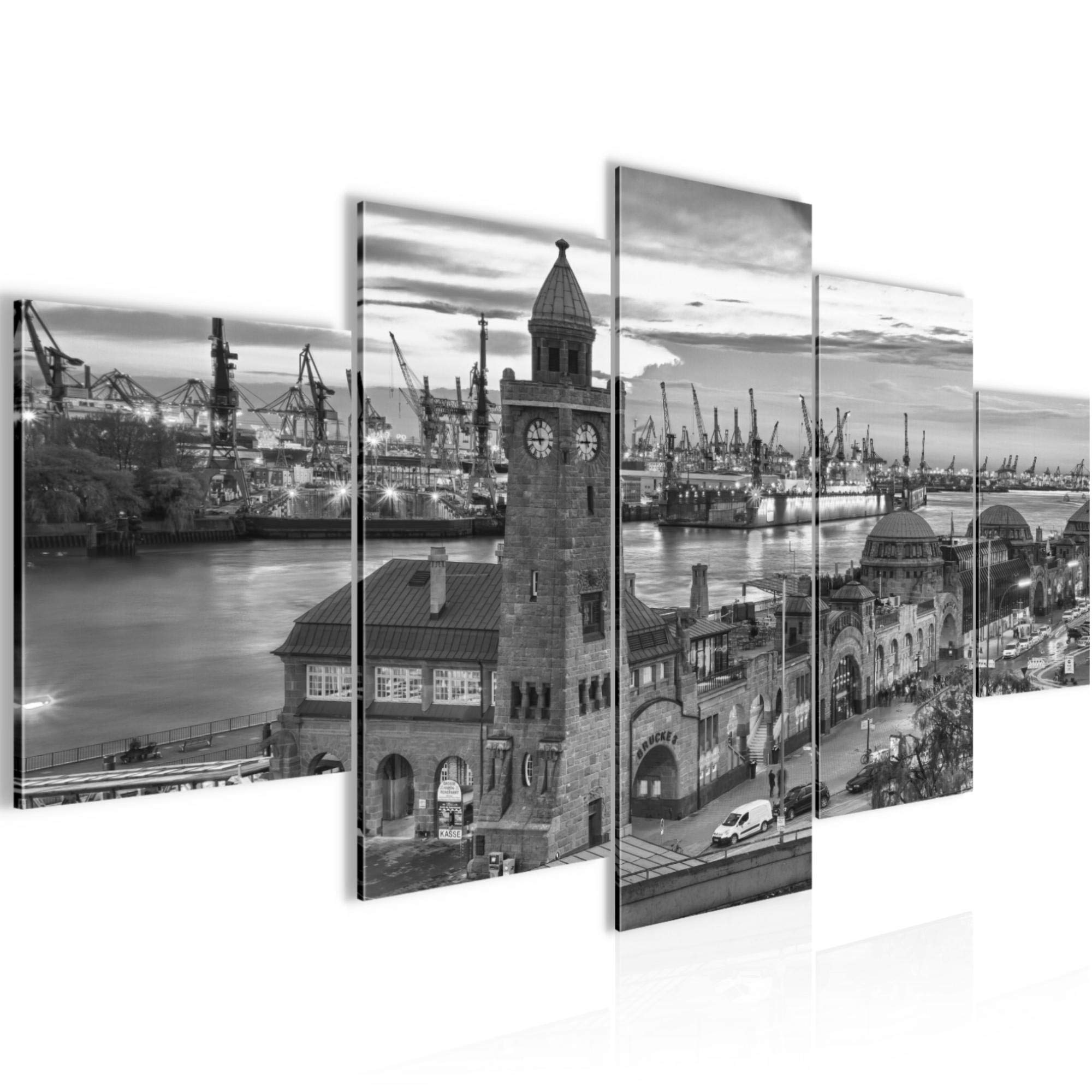 Runa Art - Bilder Hamburg 200 x 100 cm 5 Teilig XXL Wanddekoration Design Schwarz Weiss 603051c