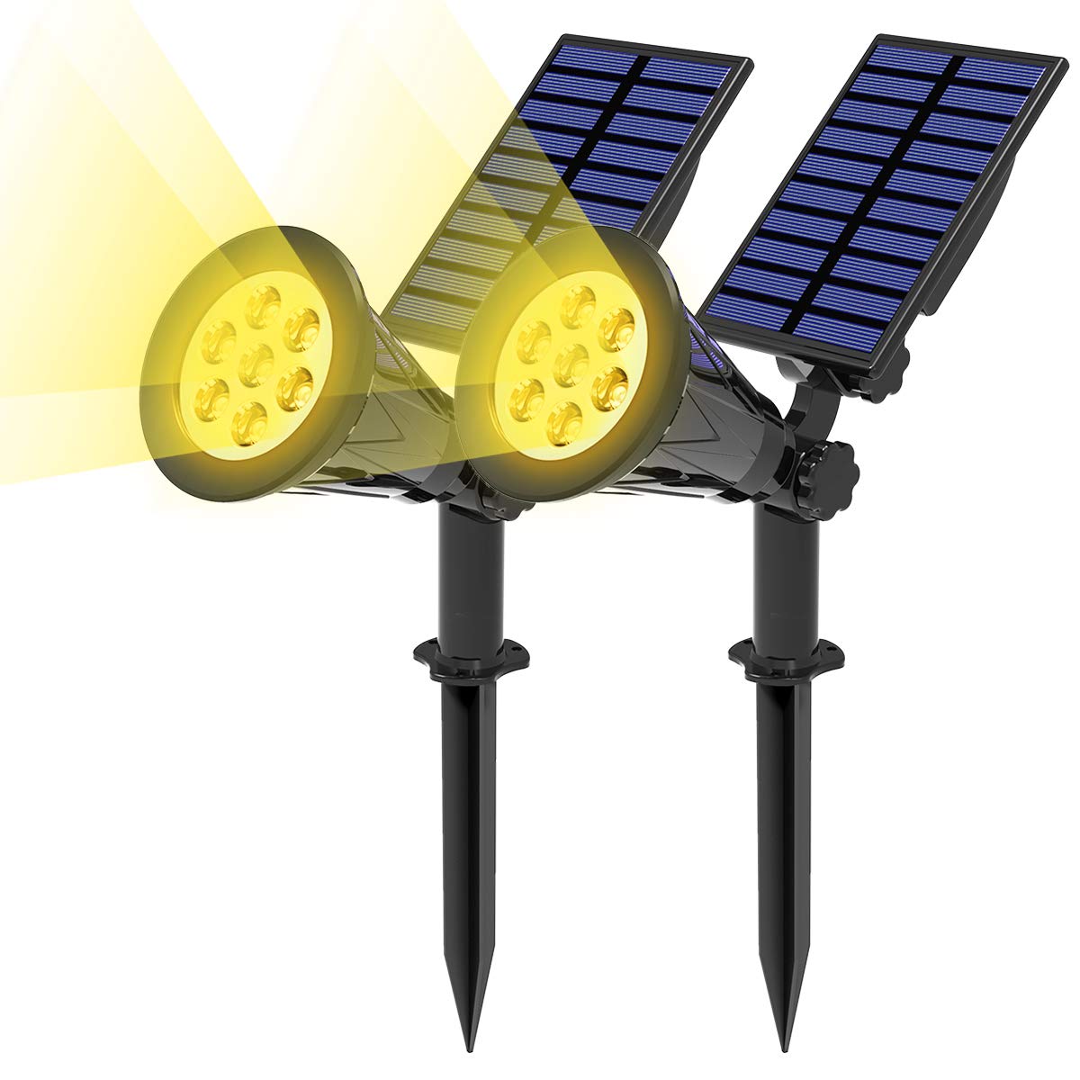 T-SUN 2 Stücke Garten Solarleuchten, Outdoor Wandleuchte, Helle Garten Solar Licht, 2 Beleuchtungsmodi, Wasserdicht, Sicherheitsbeleuchtung, Großes Außenlicht für Garte, Hof. (2700K)