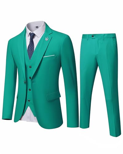 EastSide Herren Slim Fit 3-teiliger Anzug, Ein-Knopf-Blazer-Set, Jacke, Weste & Hose, Grün , XX-Large