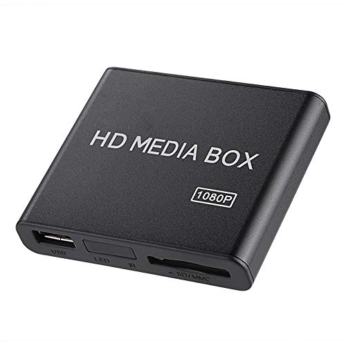 Topiky 1080p HD Media Player, Mini VGA Heimkino Media Player Box Unterstützung MMC RMVB MP3 AVI MKV mit Fernbedienung Unterstützt SD Karten und USB Geräte(EU)