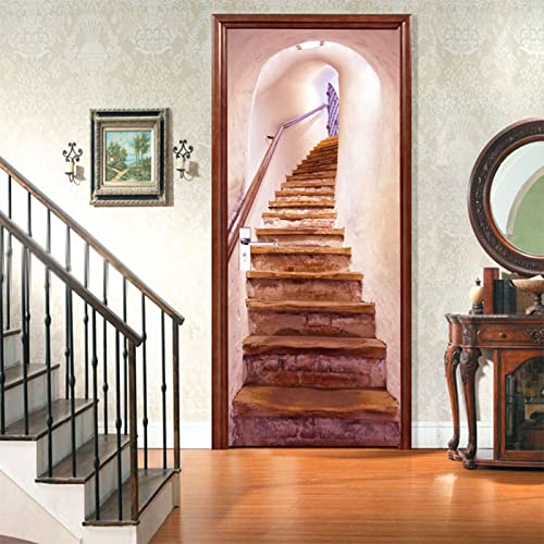 Les-Theresa 3D-Treppenkunst-Türaufkleber für Schlafzimmer, Wohnzimmer, Badezimmer, Wandtattoo, selbstklebend, wasserdicht, entfernbar, Türtapete, Heimdekoration, 30,32 x 78,74 Zoll