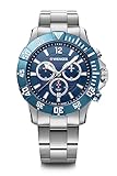 WENGER Herren Armbanduhr Seaforce Chronograph Ø 43mm, Swiss Made, Analog Quarz, Wasserdicht bis 200m, Edelstahl-Armband, Blau/Silber, 01.0643.119