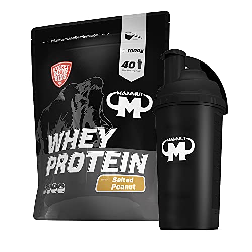 1kg Mammut Whey Protein Eiweißshake - Set inkl. Protein Shaker oder Powderbank (Salted Peanut, Gratis Mammut Shaker)