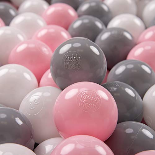 KiddyMoon 300 ∅ 7Cm Kinder Bälle Spielbälle Für Bällebad Baby Plastikbälle Made In EU, Weiß/Grau/Rosa