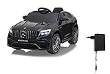 JAMARA 460648 - Ride-on Mercedes-Benz AMG GLC 63 S Coupé 12V - Allradantrieb, 2-Gang, USB, 4 Leistungsstarke Antriebsmotoren, Gefederte Hinterachse, Batteriespannungsanzeige, LED, schwarz