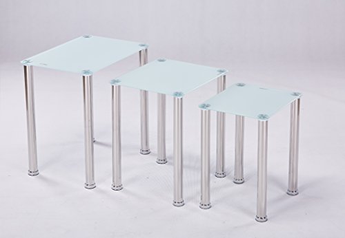 Euro Tische 3er Set Couchtisch Glas mit Sicherheitsglas - Glastisch perfekt geeignet als Beistelltisch/Wohnzimmertisch in 3 (Weiß)
