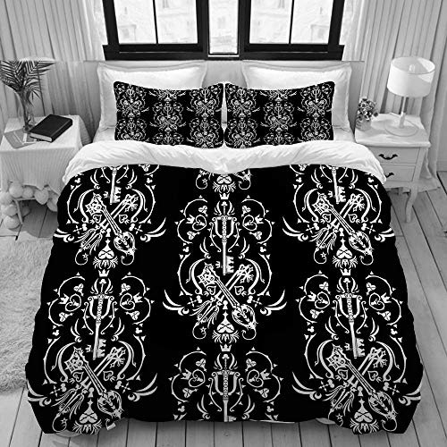 HARXISE Reversible Beige Bettbezug voll, Kingdom Hearts Home Hotel Wohnheim Dekorative Bettwäsche Set + 2 Kissenbezüge, gedruckt