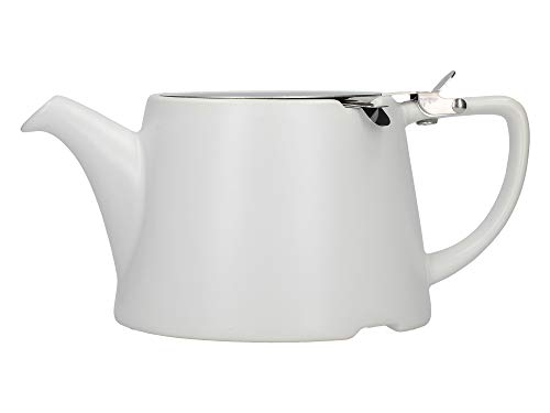 London Pottery Company 43220 Teekanne, oval, mit Sieb für losen Tee, Steinzeug, Steingut, satin weiß, 3 Cup Loose Leaf Teapot