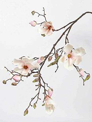 artplants.de Deko Magnolienzweig LORA, 4 Blüten, Knospen, Creme - rosa, 110cm - Künstlicher Zweig - Deko Blumen