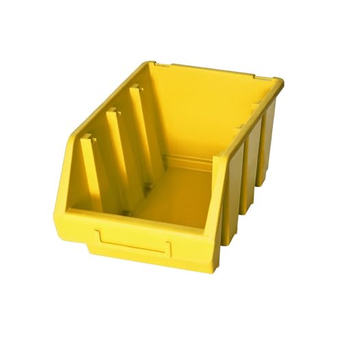BASIC Sichtlagerkasten 10 Stück | Typ XL - 126 x 170 x 240 mm (HxBxT) | gelb | stapelbar | Aufbewahrung von Kleinteilen | inkl. Etikettenfach | Sichtlagerboxen aus schlagfestem Kunststoff