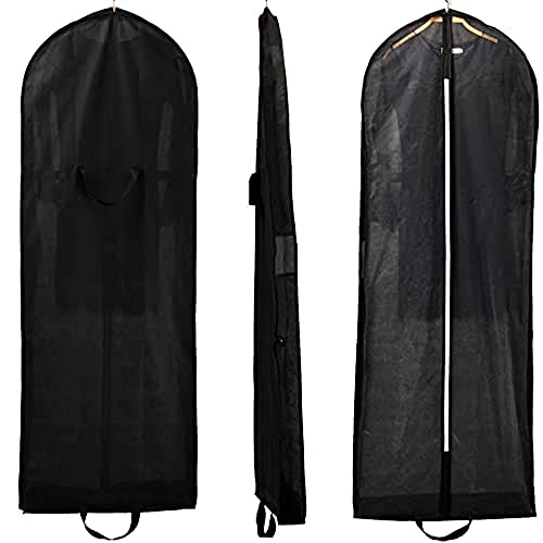 HIMRY [5er St. Atmungsaktiver Faltbare Kleidersack Schutzhülle, ca. 149 cm, Zwei Taschen für Zubehörteile, für Kleider Abendkleider Anzüge Mäntel, Reissverschluss, 5X Set Schwarz, KXB107 Black-5x