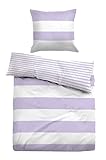 TOM TAILOR 0049769 Bettwäsche Garnitur mit Kopfkissenbezug Baumwoll Linon - CASUAL STRIPE 1x 155x200 cm + 1x 80x80 cm, lavender