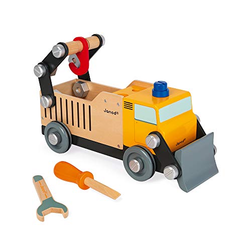 Janod J06470 Brico 'Kids Bauwagen aus Holz-Bauspielzeug-Entwicklung von Feinmotorik und Fantasie-FSC-Zertifiziert-Ab 3 Jahren