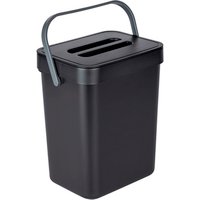 WENKO Abfallsammler mit Griff TAGO 5 Liter, Inklusive Über-Tür & Static-Loc Befestigungsmöglichkeit, 5 l, Polypropylen, Schwarz, 21 x 24 x 17 cm