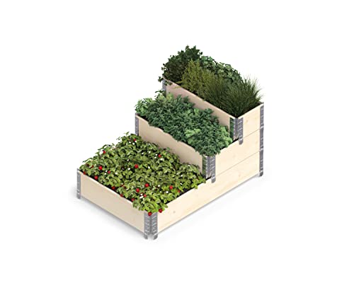 Upyard Stepped Bed - modernes Hochbeet aus Paletten - modulares, mehrstufiges Hochbeet aus Naturholz für Garten und Terrasse, 120x80x58,5, Naturholz