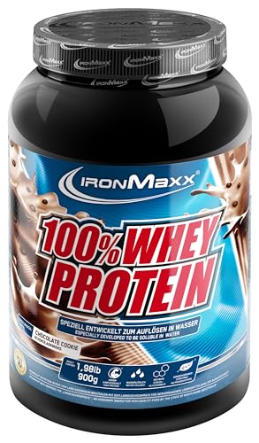 IronMaxx 100% Whey Protein - 900g Dose - 18 Portionen - Chocolate & Cookies - Hochwertiges Eiweißpulver für Proteinshake auf Wasserbasis - 36 leckere Geschmäcker - Designed in Germany