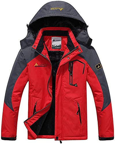 Memoryee Herren wasserdichte Fleece Softshell Jacke Winter Warme Ski Outdoor Jacke Winddicht Multi-Pockets/rot/2XL-Herren