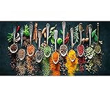WSKKK Leinwand Bilder Drucken Körner Gewürze Löffel Gemüse Kochen Essen Obst Küche Wandkunst Gemälde Wohnzimmer Wohnkultur 60x120cm Rahmenlos