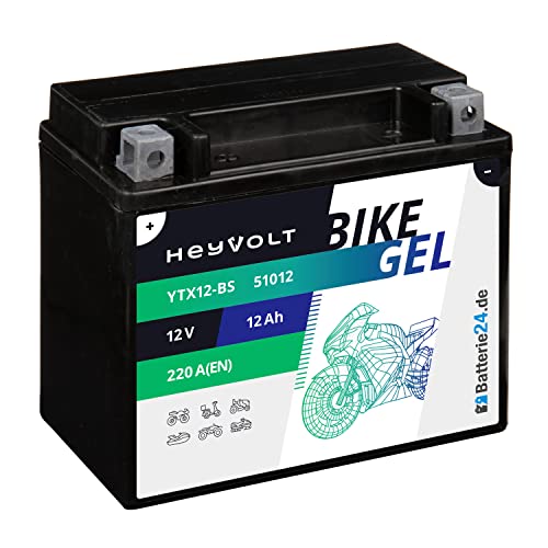 Batterie24.de HeyVolt GEL Motorradbatterie 12V 12Ah 51012 YTX12-BS CTX12-BS GTX12-BS GEL12-12-BS