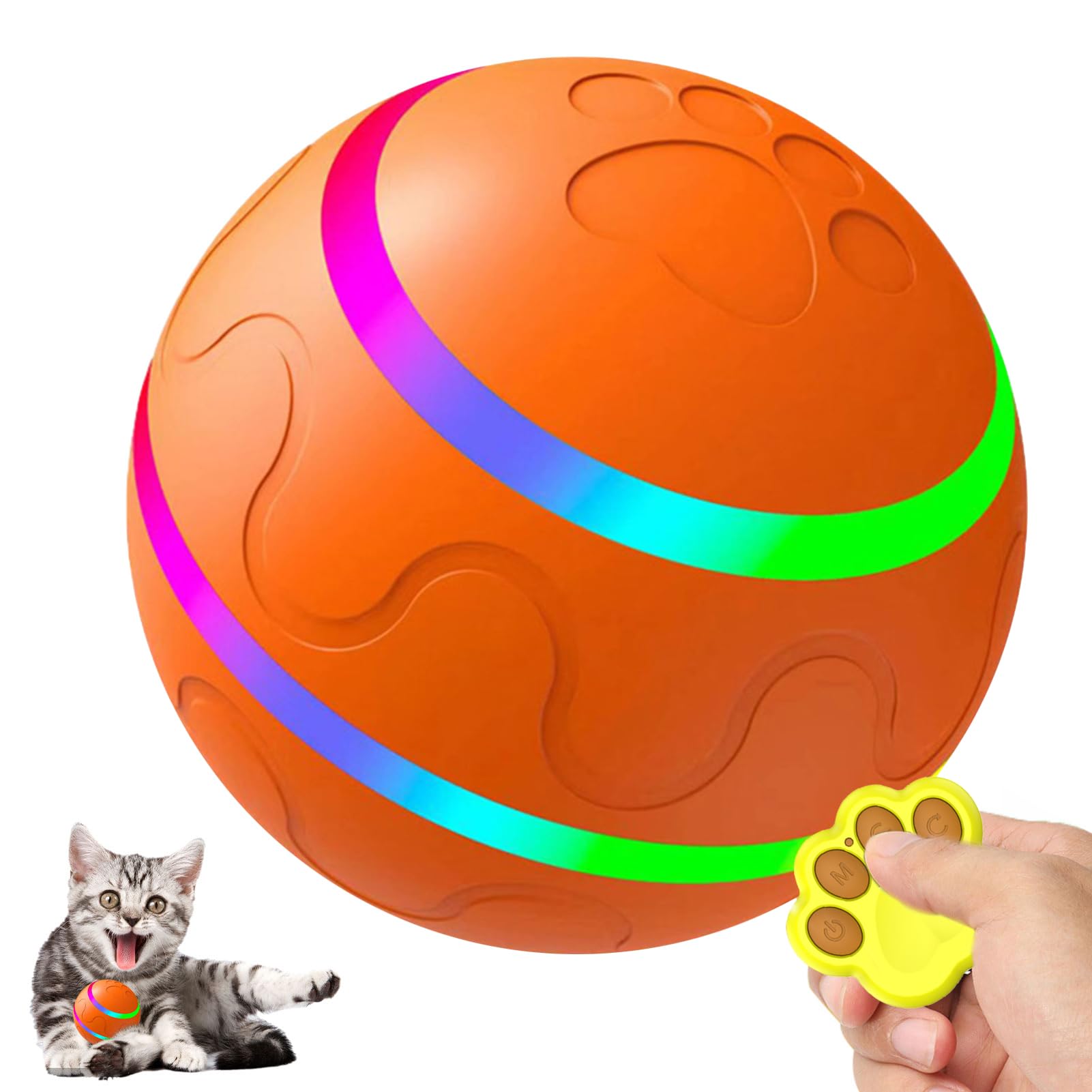 Smart Ball für Hunde Katzenspielzeug, Sich selbst bewegende hüpfender Bälle für Mittlere Große Hunde Haustiere, Interaktives Spielzeug für Hunde Katzen Chasing Übung, Automatisch Rollen mit LED-Licht