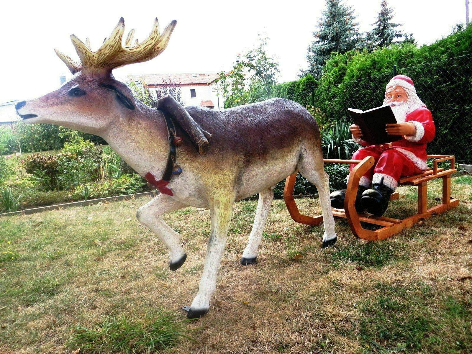 DEKO VERTRIEB BAYERN XXL Rentier+Schlitten+Weihnachtsmann lebensgross 2,80m lang Weihnachtsdeko Santa