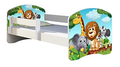 Kinderbett Jugendbett mit einer Schublade und Matratze Weiß ACMA II 140 160 180 40 Design (160x80 cm, 02 Animals)