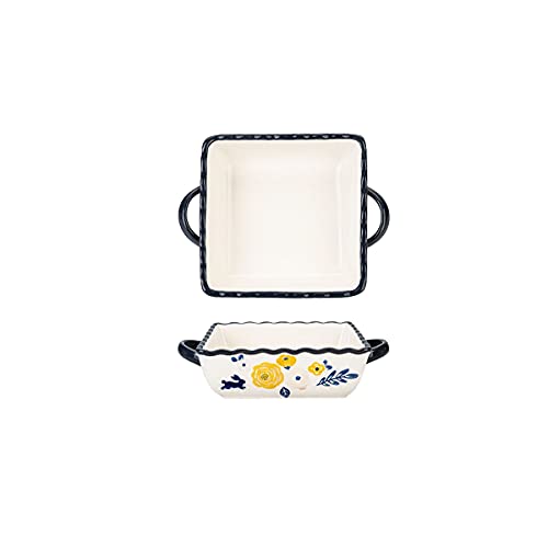 Keramik-Backformen for den Ofen, Ofen-Backform, Mini-Keramik-Ofenformen – 2er-Set | Ofen-zu-Tisch-Backformen | Lasagne-, Kuchen- und Auflauftopf | Quadratisch, Rot, 10 Zoll (Color : Blue, Size : 10i
