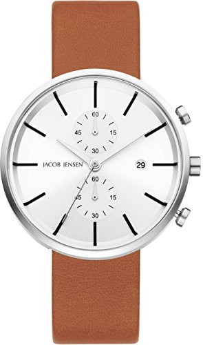 Jacob Jensen Herren Chronograph Quarz Uhr mit Leder Armband 622