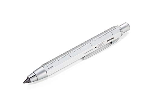 TROIKA ZIMMERMANN 5,6 BLEISTIFT- PEN56/SI Fallminen-Stift (5,6 mm HB-Mine) - Zentimeter-/Zoll-Lineal - 1:20m/1:50 m Skala - Anspitzer - Messing - lackiert - silber