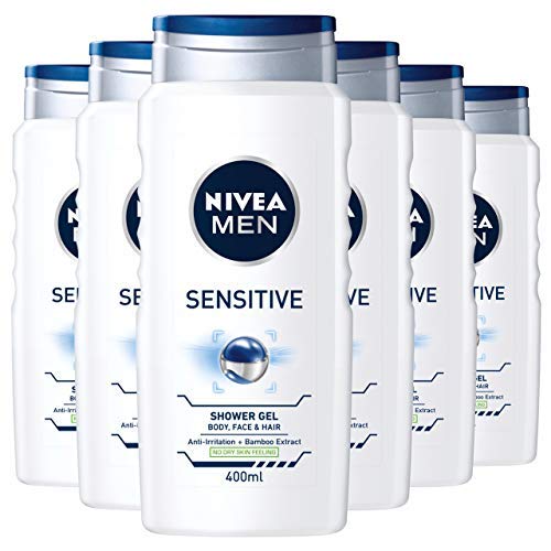 NIVEA MEN Sensitive Duschgel 6er Pack (6 x 400 ml), Alkoholfreies Duschgel für empfindliche Haut, Sanftes Duschgel für Männer, Duschgel für gereizte Haut