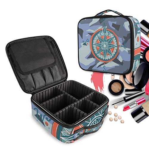 Karte Blaukompass Make up Taschen Reißverschluss Kulturbeutel Waschtasche Kosmetiktasche Organizer mit verstellbaren Trennern für Mädchen Frauen Damen