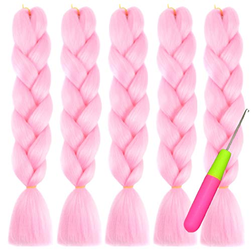 Eyand 5PCS Jumbo Geflechte Synthetic Kanekalon flicht Hair Extensions - 100g / PC 24inch Ombre Flechthaar Geflechte Crochet Twist Zöpfchenfrisur (Pink)