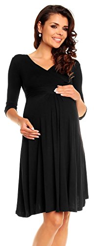 Zeta Ville Pregnancy Maternity Damen 3/4 Ärmel Lässig Kleid 282c (Schwarz, 42, XL)