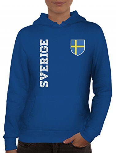 Schweden Sweden Fußball WM Fanshirt Gruppen Damen Hoodie Frauen Kapuzenpullover Fan Trikot Sverige, Größe: S,Royal Blau