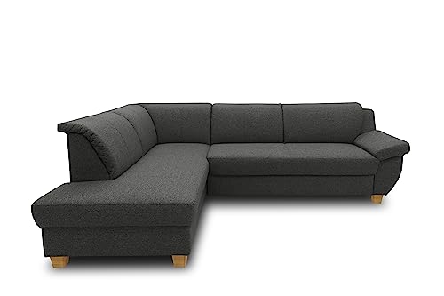 DOMO Collection Ecksofa Panama, klassisches Ecksofa in L-Form, Eckcouch, Sofa Couch, Ecke 254 x 186 cm in anthrazit