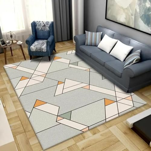 18meng Art Geometrische Kurzflor Teppich 120x210cm Moderne Abstrakte Grau Streifen Muster Wohnzimmer Schlafzimmer Weich Waschbare Teppiche, Für Badezimmer Küche Esszimmer Flur Einganglsbereich