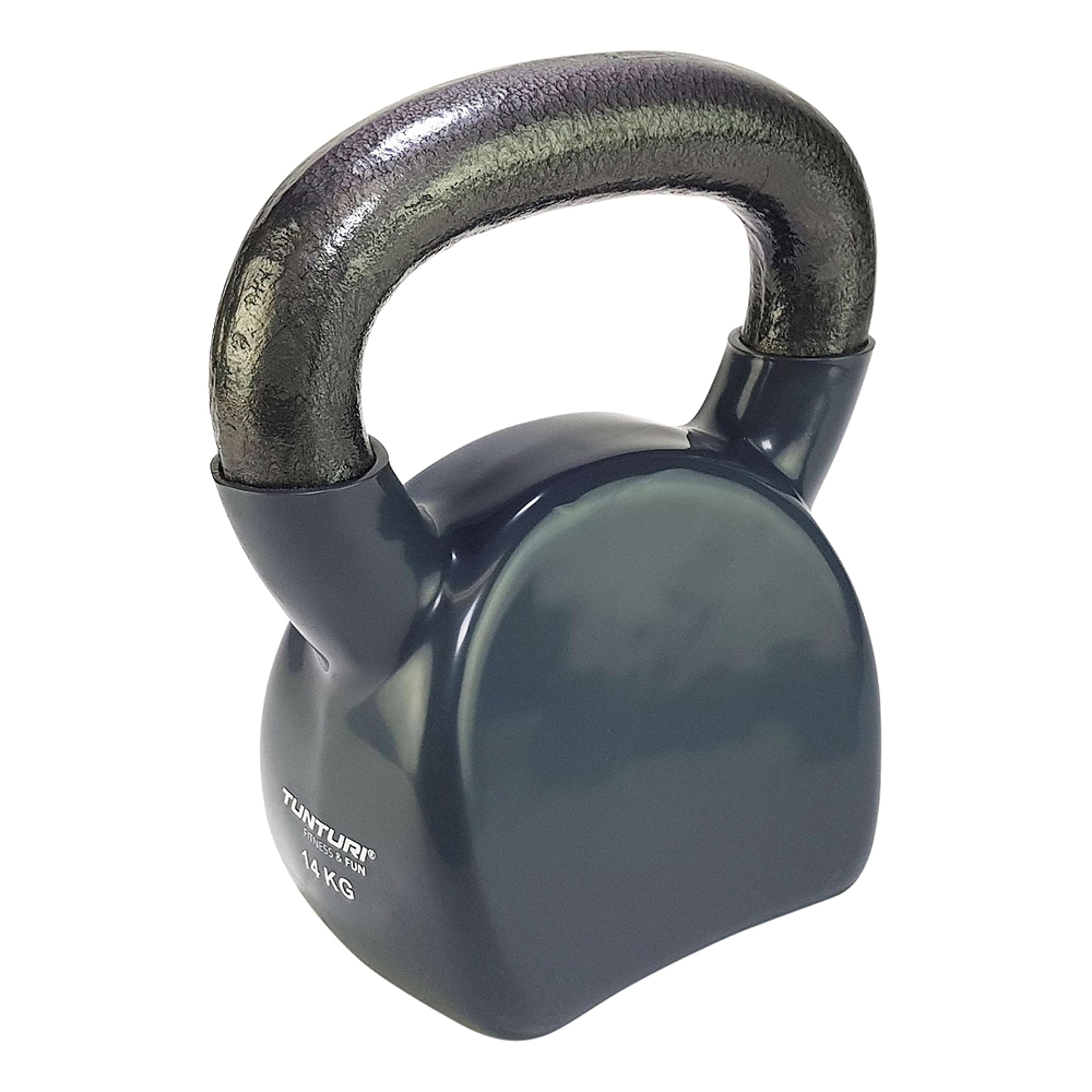 Tunturi Kugelhantel mit 14 kg in Gusseisen mit Vinyl, farbige Kettlebell