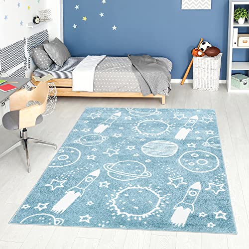 carpet city Teppich Kinderzimmer Sterne - Creme - 80x150 cm - Kinderteppich Kurzflor mit bunten Sternen - Weicher Flor - Sternenteppich