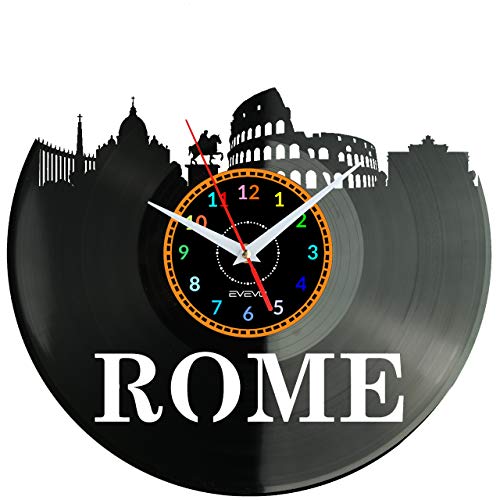 EVEVO Rome Wanduhr Vinyl Schallplatte Retro-Uhr Handgefertigt Vintage-Geschenk Style Raum Home Dekorationen Tolles Geschenk Wanduhr Rome
