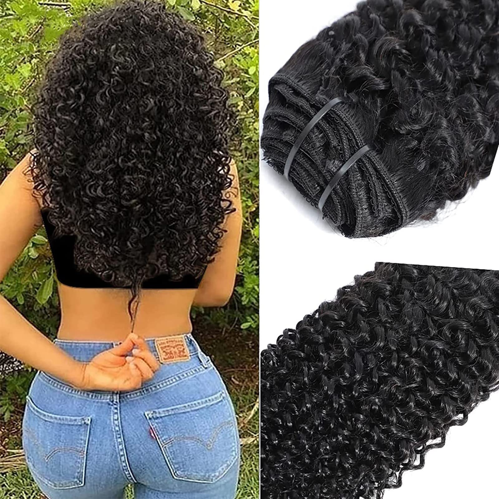 YLFC Natural Color Clip Echthaarverlängerungen 120G/Set Full Head Kinky Remy Curly Echthaarverlängerung Clip Ins Für Frauen Kinky Curly Natural Color 14inch